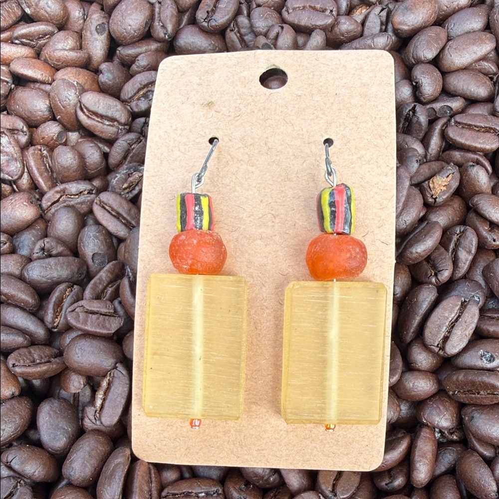Handcrafted Women’s Dangle Earrings in Gold and Orange